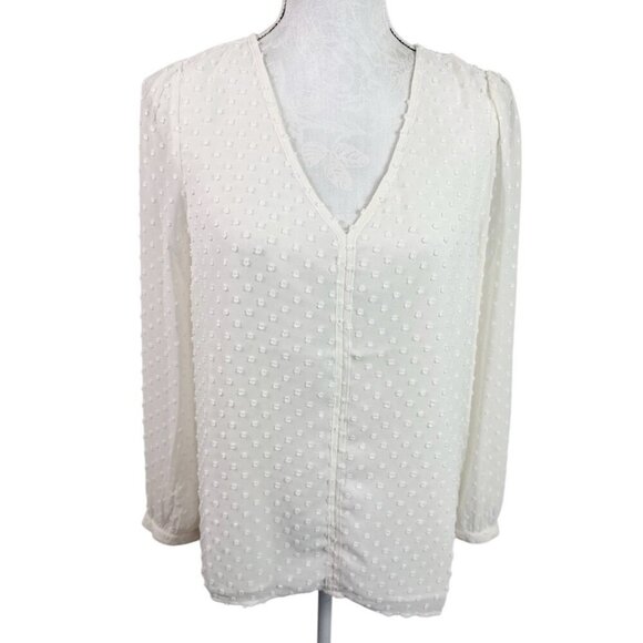 J.Crew Women's S LS Swiss Dot Pullover Blouse Ivory EUC Lined Bodice - Picture 1 of 11